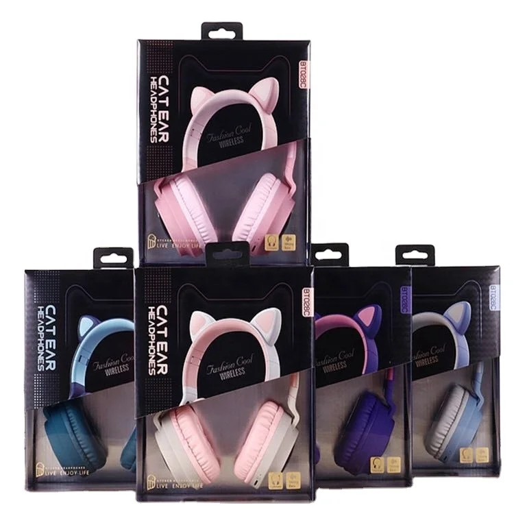

New Arrivals bass Noise Cancelling LED BT wireless ear headphone foldable gaming headphone, White blue green pink black