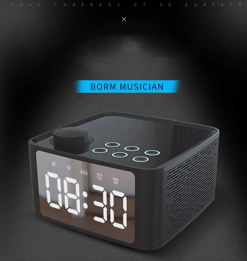 Bluetooth speaker mini portable wireless speaker with mobile phone holder bass sound bluetooth speaker with LED clock - ANKUX Tech Co., Ltd