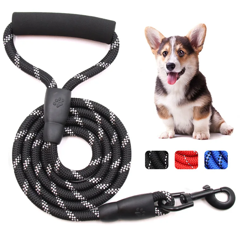 

Dog reflective traction rope nylon round rope explosion-proof big dog rope custom pet supplies, Blue/ red /black/plum/purple