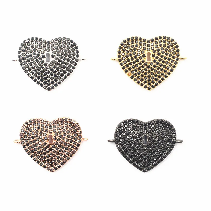 

New Style Cz Micro Pave Heart Charm Connector Cubic Zirconia Connector
