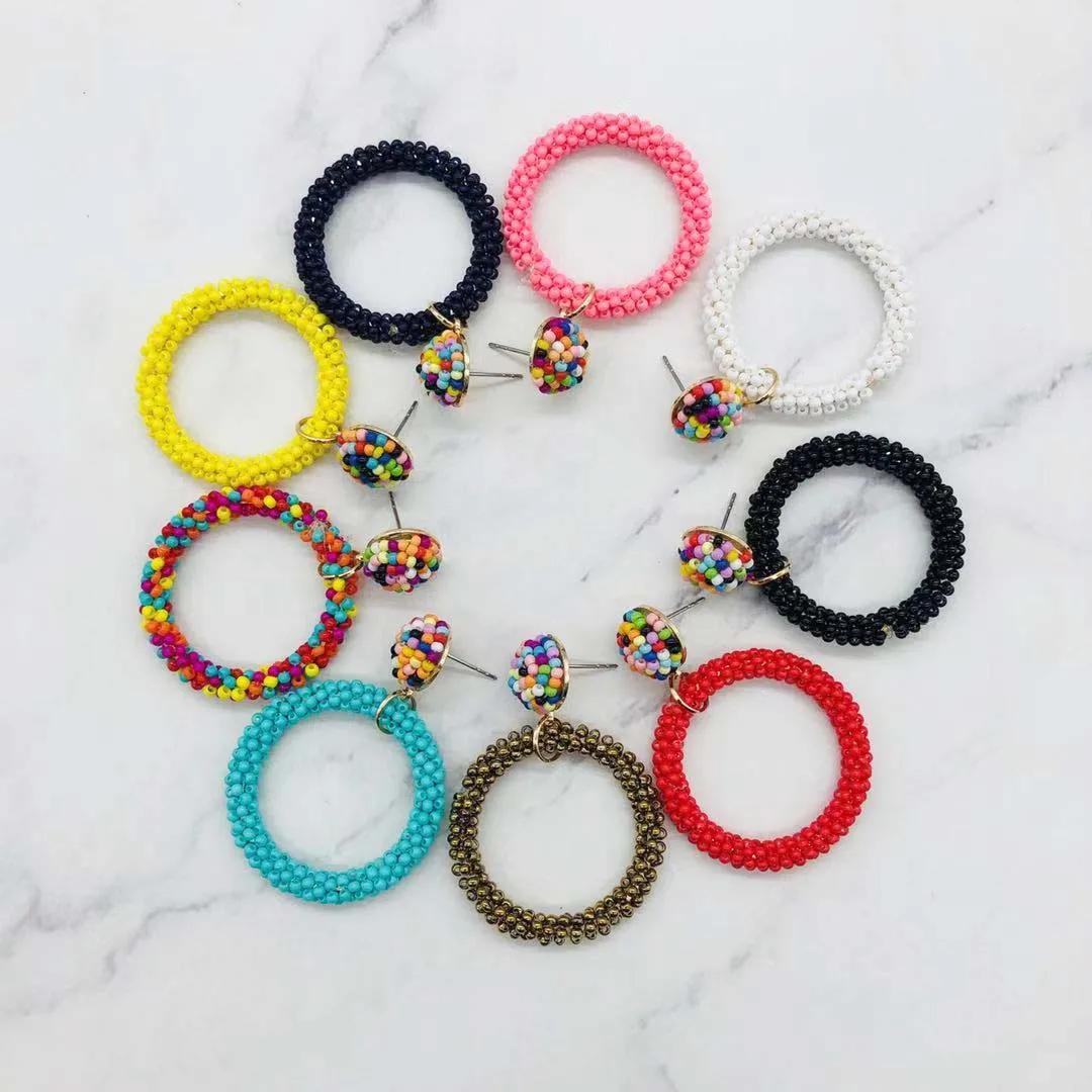 

Seed Beads Handmade Hoop Stud Earring, As pictures show