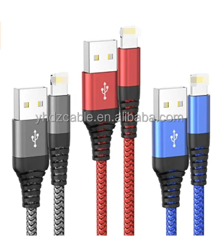 

Free sample customized logo 3FT 6FT 10FT 3 package nylon braided data cable for iPhone USB fast charging cable USB cord, Gray and white