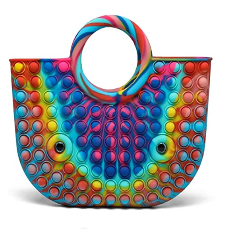 

2021 New Design Push Pop Fidget Toys Handbags and Purses For Women Fashion Ladies Silicone Top Handle Satchel Shoulder Tote Bags, Rainbow,white,black,blue,grey