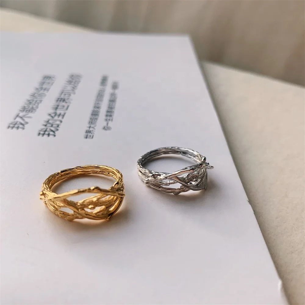 

Fashion minimal simple jewelry for women Korean irregular texture ring s925 sterling silver gold plated open adjustable rings