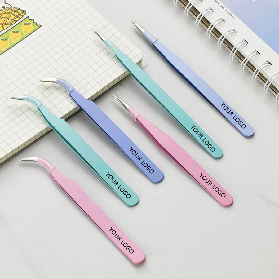 

Manicure Stainless Steel Cute Kawaii Pink Sticker Tweezers Custom Logo Private Label for Nail Art