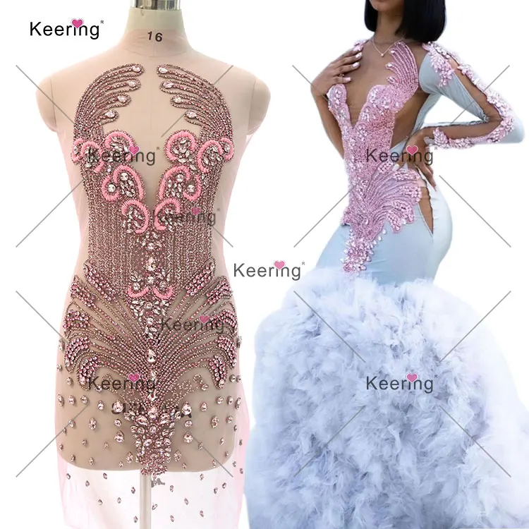 

WDP-296 Keering Luxury Sexy Design Sew On Rhinestone Big Pink Stone Wedding Dress Tulle Applique For Dress Prom, Silver ,gold ,yellow ,royal blue ,red