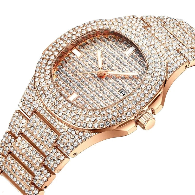 

High End Luxury Iced Out Gold Diamond Watch Square Quartz Waterproof Women Watches Relogio Masculino Wrist Watch for Ladies