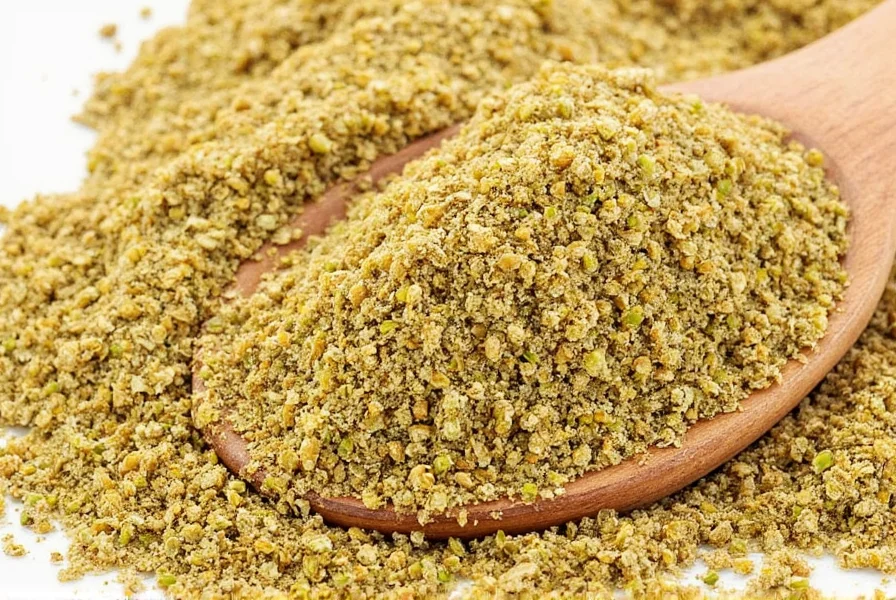 Freshly ground coriander seeds in mortar and pestle