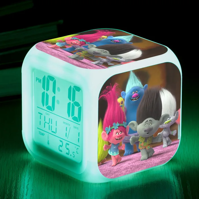 Custom pattern logo LED 7 Colour Changing Digital Alarm Clock Thermometer Night Light cube cartoon design table Clock