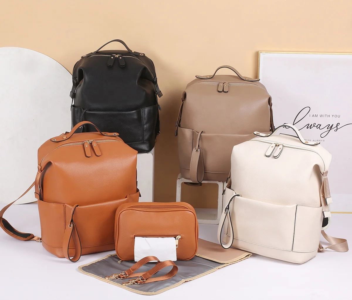 

Low MOQ vegan leather baby bags luxury design diaper bags for mom and dad factory directly supply changing bags