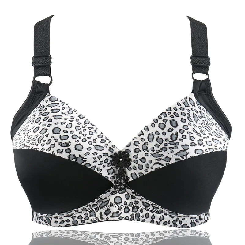 

Talla de Sujetador Leopard Print Wire Free Push Up Adjusted Brassiere Women's Plus Size Bra Thin Cup Underwear 46E