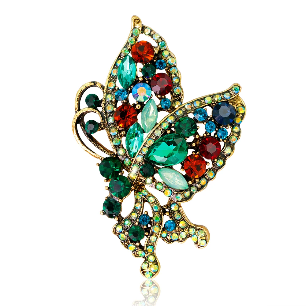 

Colorful Alloy Beautiful Hot Selling Crystal Butterfly Flower Antique Rhinestone Brooch