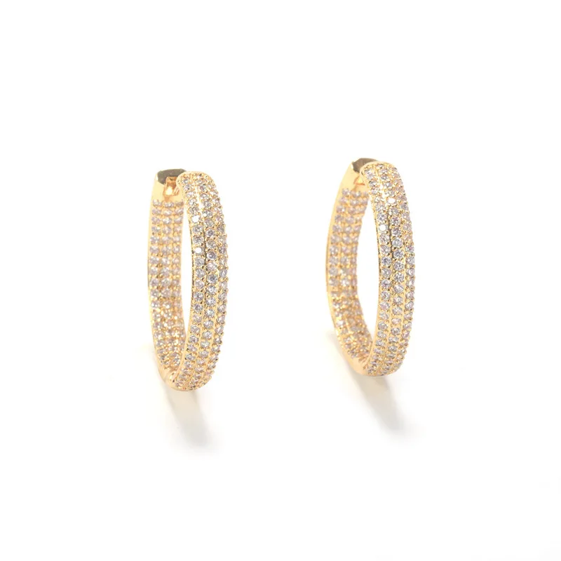 

micro pave cz zirconia hoop earrings 18k gold plated