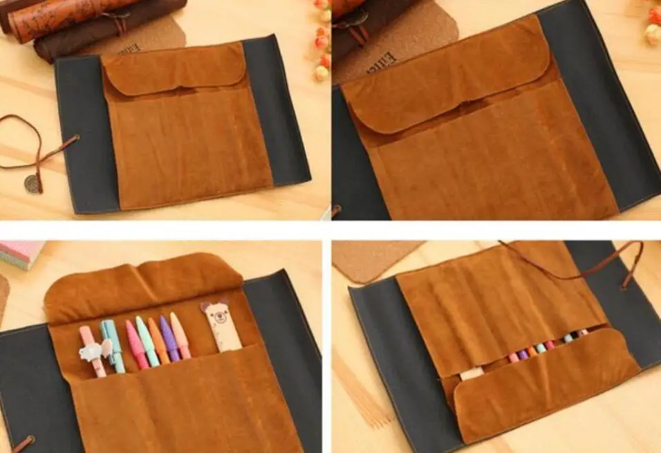 Hot Vintage PU Leather Cosmetic Bag Luxury Treasure Map Pencil Cases Roll Pen Bag Pouch