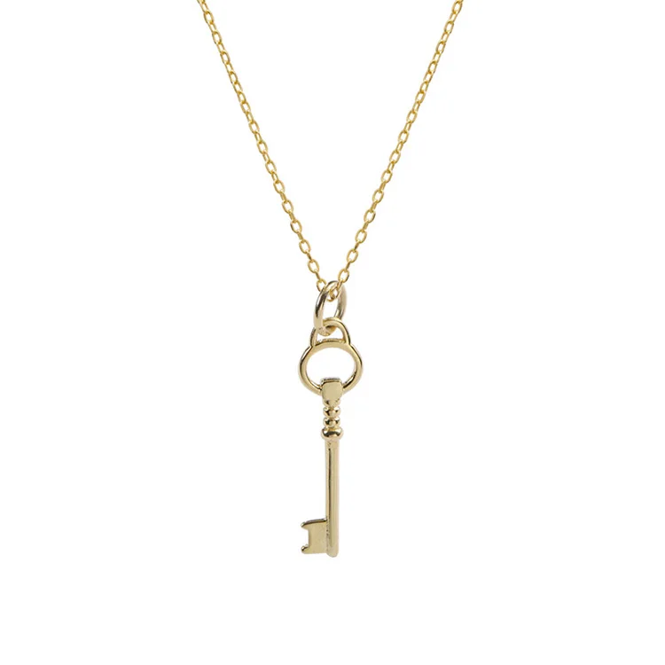 

Ins fashionable women fine jewelry custom 925 sterling silver 14K gold plated minimalist key pendant men necklace
