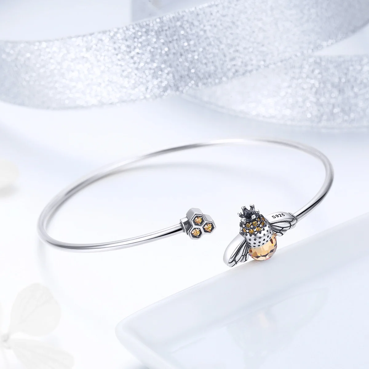 

Crystal Bee And Honeycomb 925 Sterling Silver Bracelets Bangles