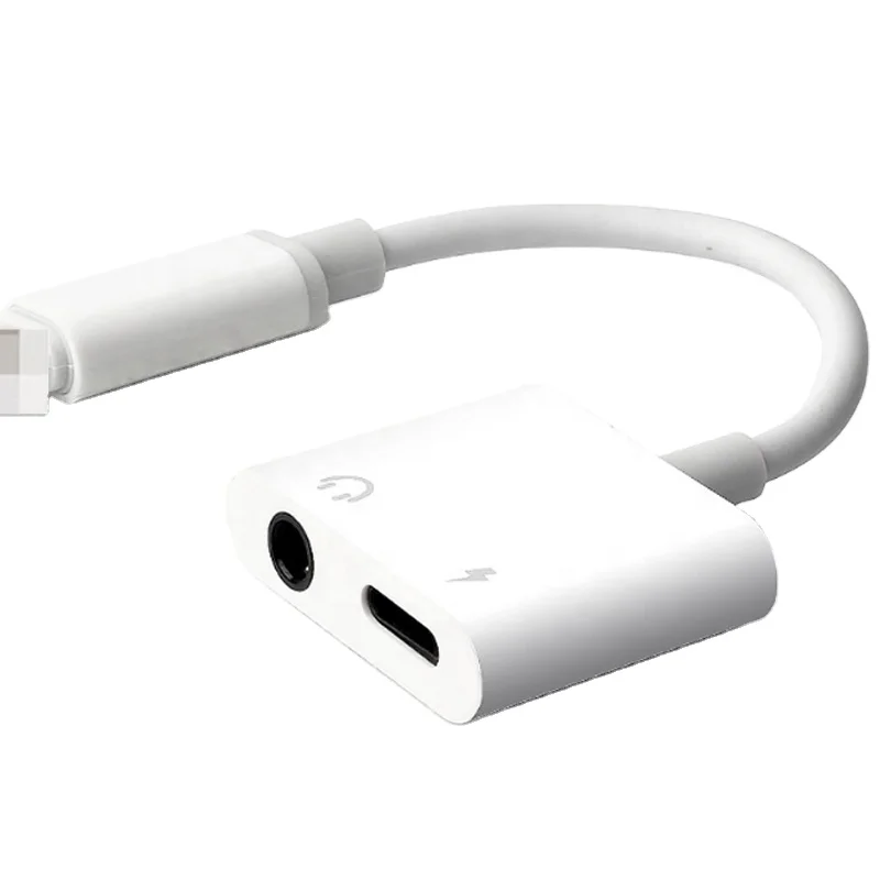 

Noiseless 2 in 1 for lightning to 3.5mm headphone jack audio charge adapter for iphone 7 8 X, White