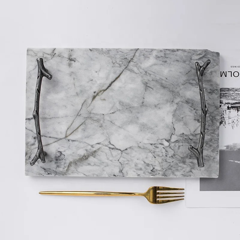 

Wholesale Marble Serving Board Marble Serving Food Display Tray with Branch Handle Home Decor