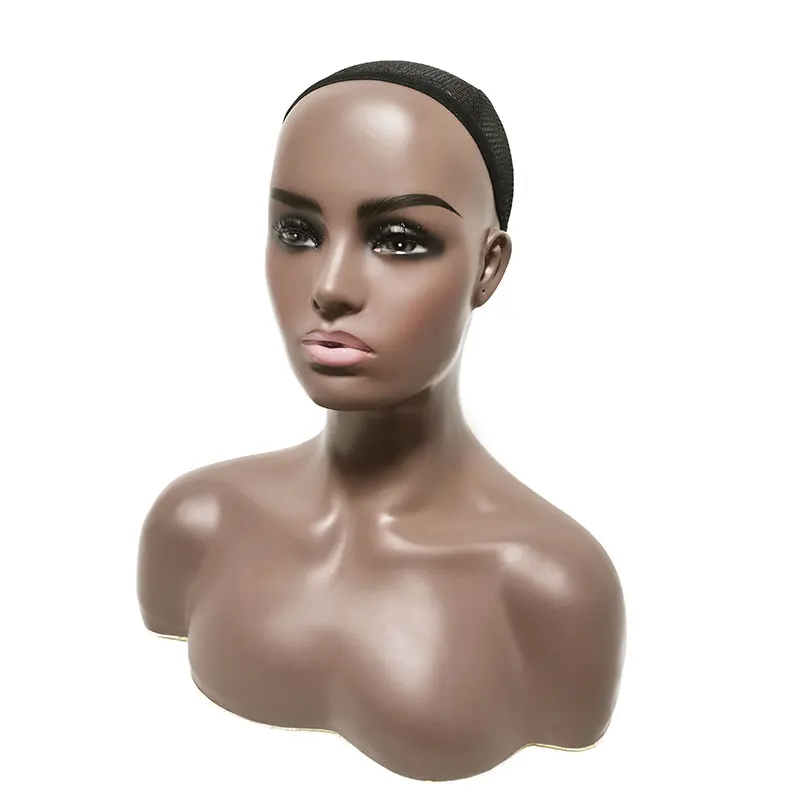 Dark Skin Brown Head Mannequin For Display Training Mannequin Head Wig Realistic Mannequins Female Head With Shoulders Busts