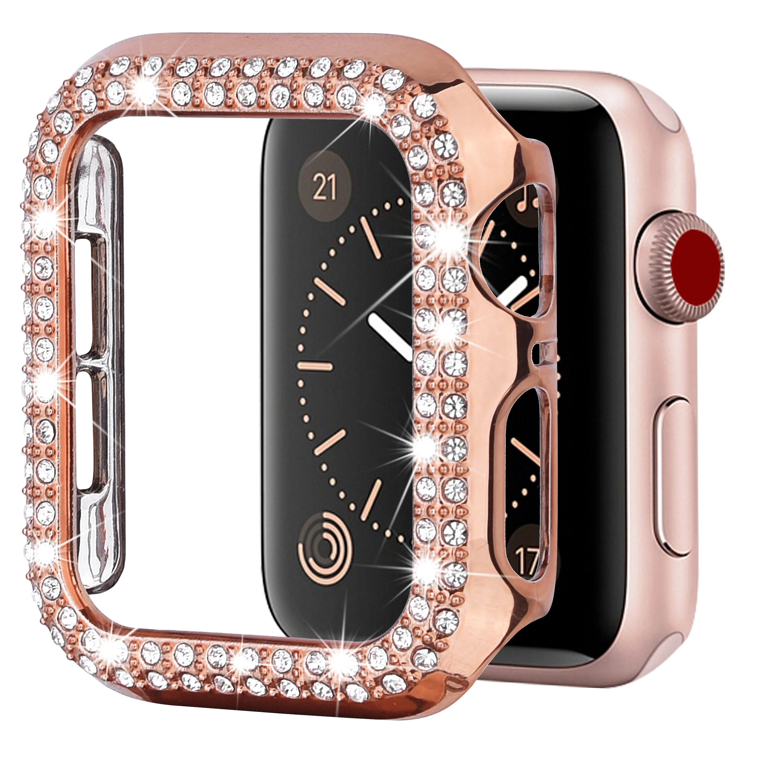 

Luxury Protective Case For Apple Watch Series 4 5 6 38-44mm For iWatch Dual Crystal Bling Rhinestones