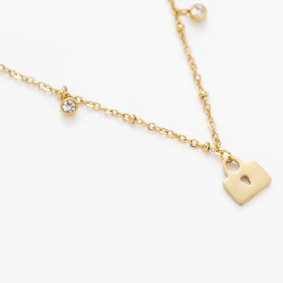 

High Quality Female Titanium Steel Keys Tassel Necklaces Sparkling Crystal Lock Pendant Link Chain Necklaces