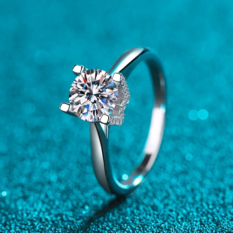 

Silver 925 Original Diamond Test Past 1 Carat Excellent Cut D Color Moissanite Cow Head Ring Classic Gemstone Wedding Jewelry