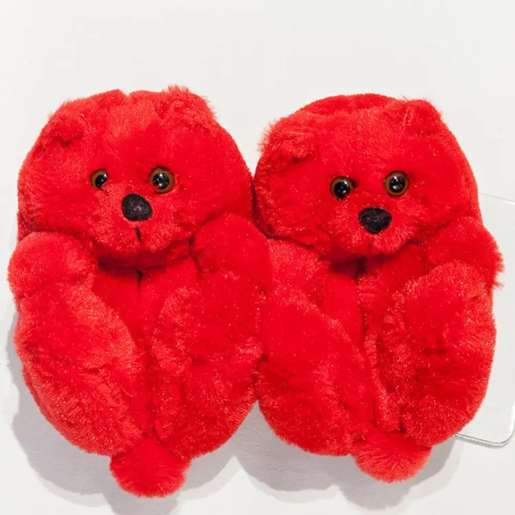 

New Color teddy bear house shoes warm plush bedroom slippers cute animal teddy bear slippers, Picture