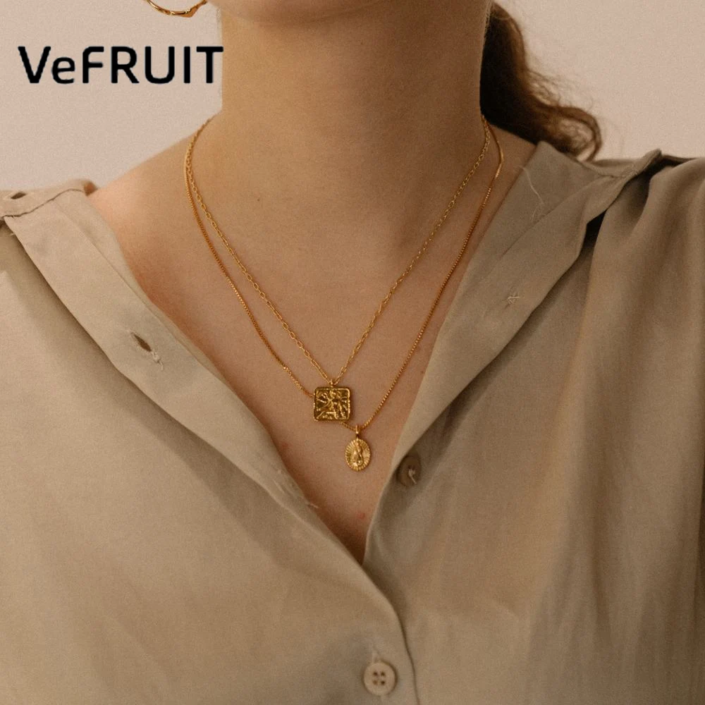 

VeFruit Vintage Engraved Necklace 2021 trendy jewelry gold plated thin chain necklace for women girls religious jewelry