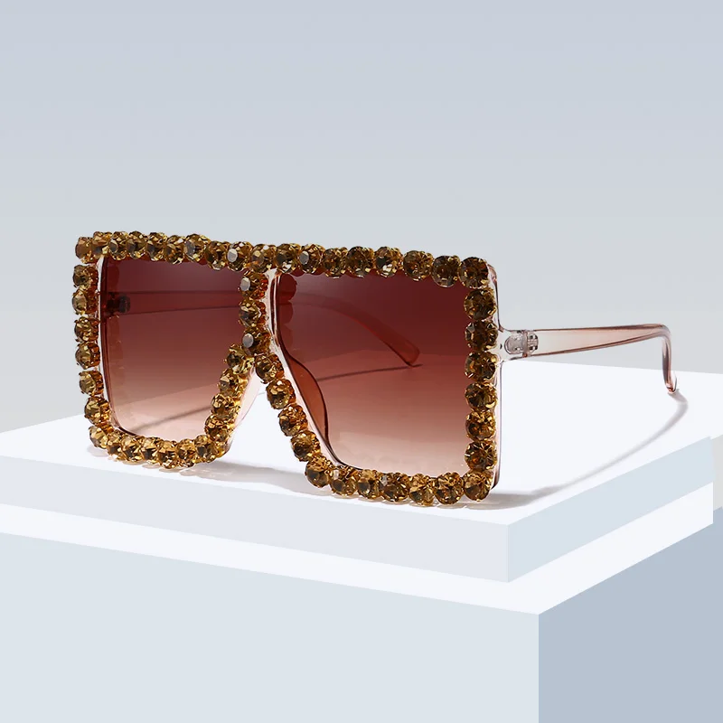

OUSEN 2021 fashion luxury women rhinestone decor tinted lens square sunglasses glasses