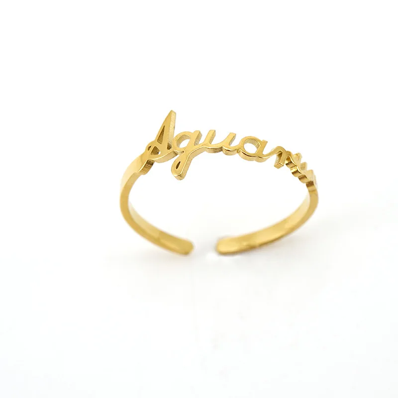 

Personalized Design Adjustable Custom Name Finger Rings 12 Zodiac Open Ring Stainless Steel 18K Gold Plated Personalized Jewelry