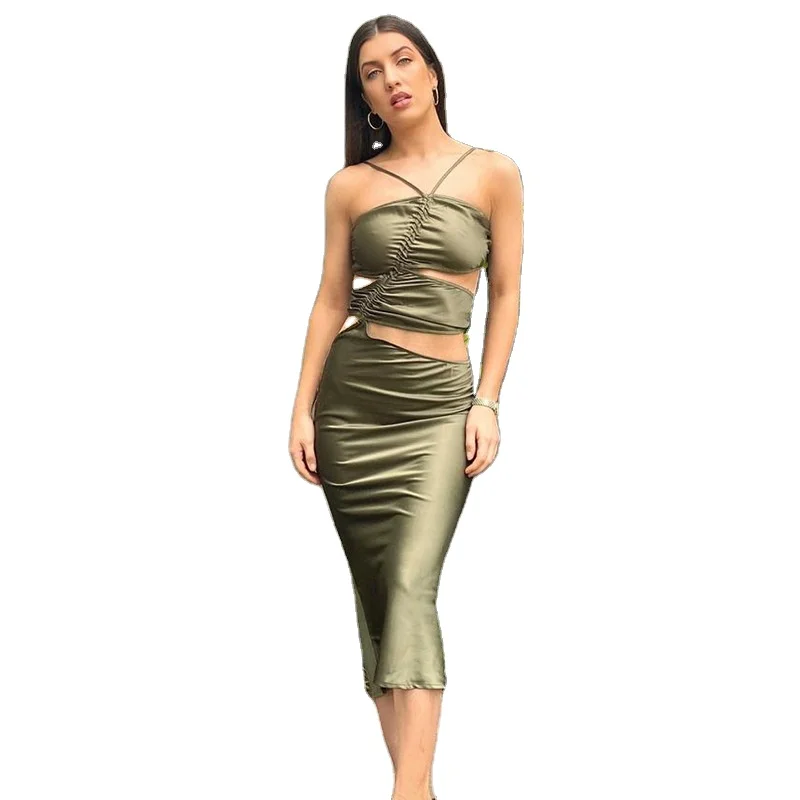 

Women's Summer Dresses Satin Sling Cut-out Bodycon Maxi Dress Evening Dresses New Arrival 2021 Sexy Fashion Women Clothes Casual, Picture