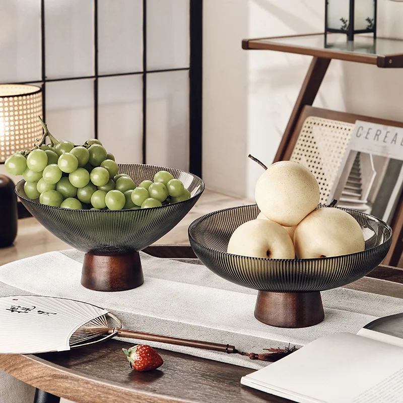 New Solid Wood High-quality Glass Fruit Plate Home Living Room Coffee Table Candy Plate Ornament New Fruit Plate
