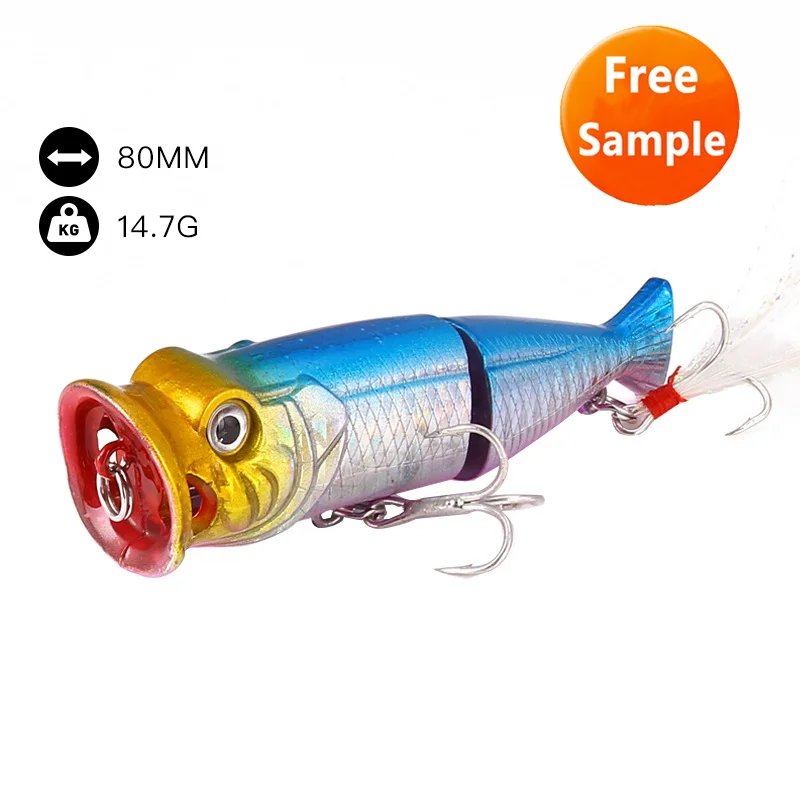 

New product Fishing Popper Lure 3d Eyes Multi-section Fishing Lure Popper Lures Saltwater Fishing, 7 colors