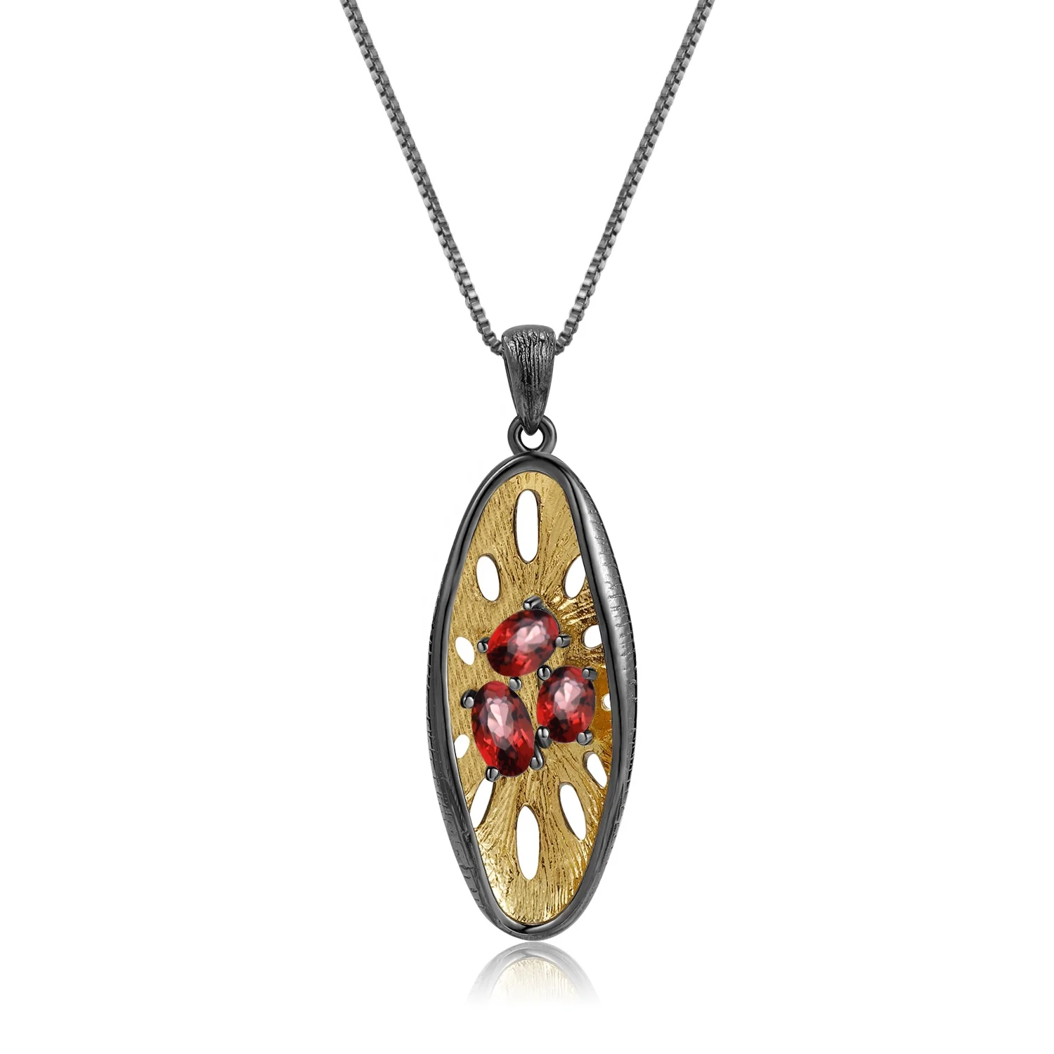 

Abiding Wholesale Natural Gemstone Women Necklace Gold Plated 925 Sterling Silver Jewelry Garnet Pendants