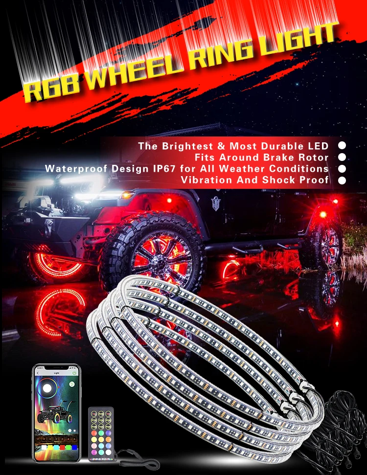 Double Side Led Rgb Car Wheel Led Lights App Controlled 576 Leds Wheel