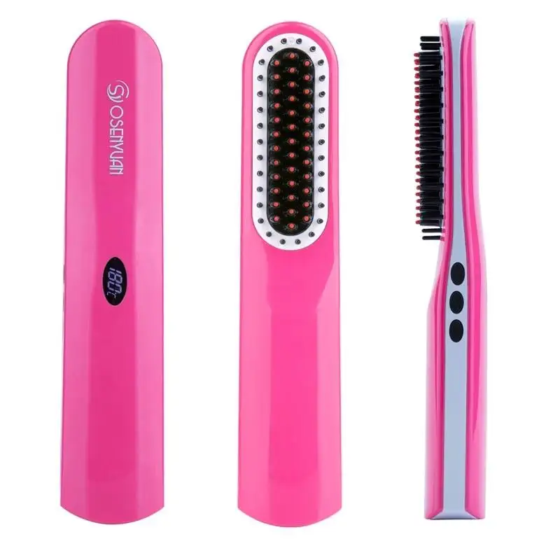 

Amazon Hot Sale Mult-Function Brush USB Wireless Beard Brush Straightener, White/pink/red