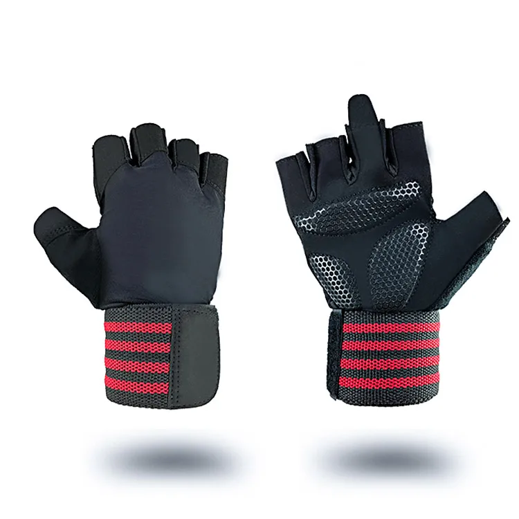 

Custom logo workout gloves gym gloves with wrist wrap for men and women, Black/red/blue