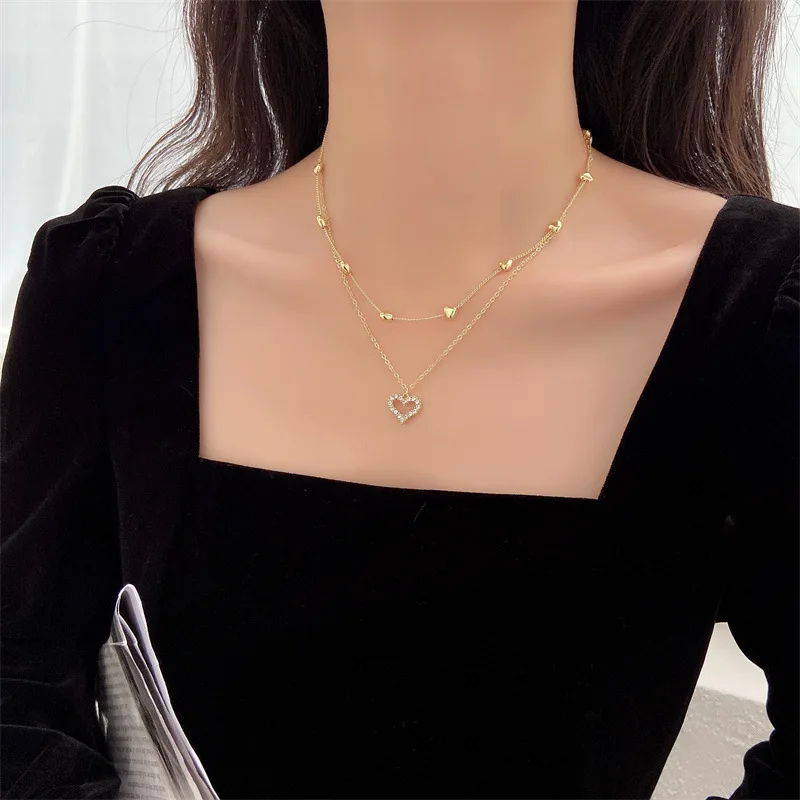 

Double layered love necklace fairy tide clavicle chain simple niche design Korean temperament net red personality necklace