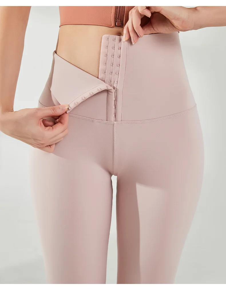 

2021 New Design Breathable Hooks Waist Trainer Corset High Waist Yoga Pants Gym Leggings Women Fitness Apparel Colorful, Picture