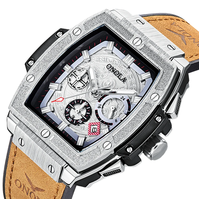 

ONOLA 6819 Brand New Quartz Watch Men Luxury Wrist Male Leather Black Chronograph Watch Jam Tangan Pria