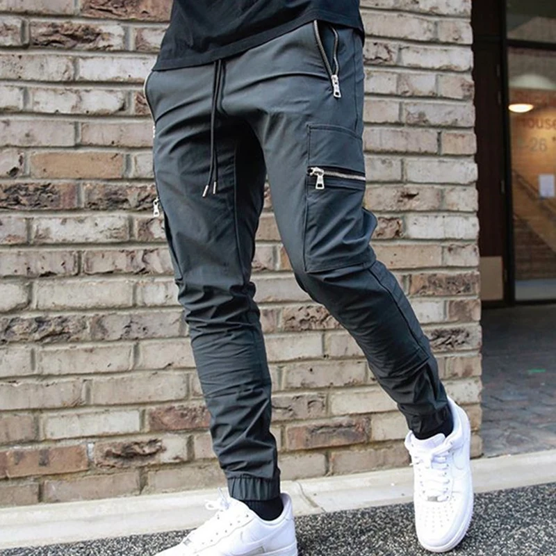 Men Track Pants New Style Solid Pants Training Sports Casual Zipper Pockets Pants