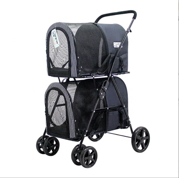 

Luxury Designer Double Dog Stroller Foldable 4 Wheels Dog Pram Trolley 3 in 1 Twin Pet Stroller for Dogs Cats, Customizable