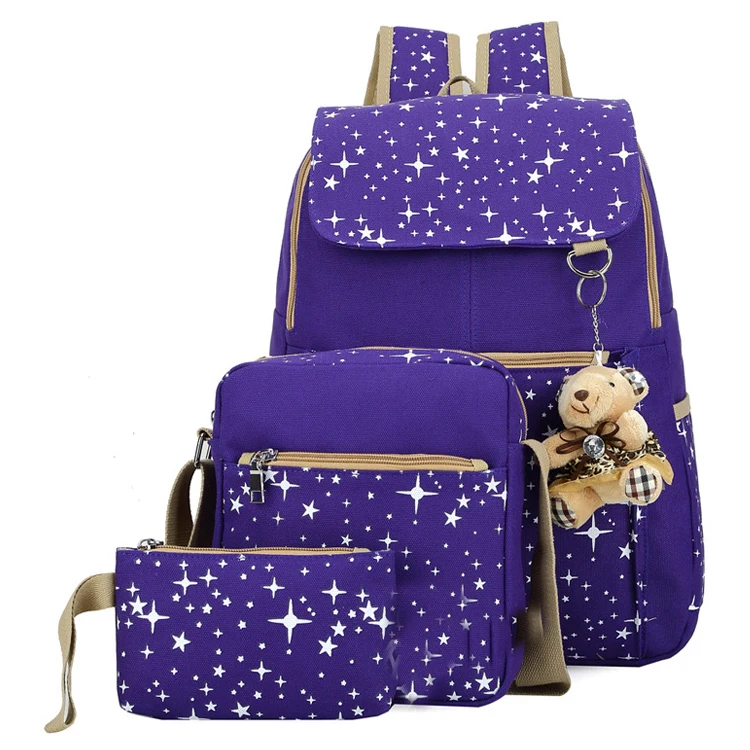 

Hot Sale Wholesale Fashion Cheap 3 Pcs Set Canvas Teenage Young Girls Child Pop Kids Backpack School Bags, Black or oem