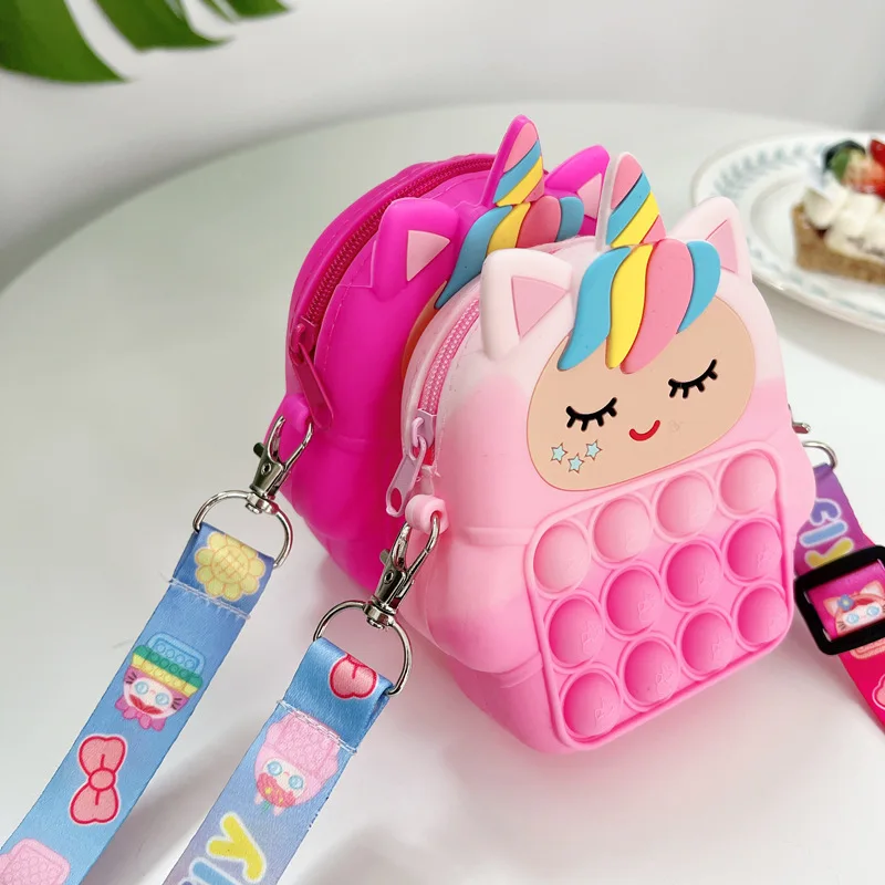 

New Fashion Small Children Mini Shoulder Bag Handbag Cute Kids Cartoon Push Pop Bubble Fidget toy Pop It Purse for little girl, 5 colors