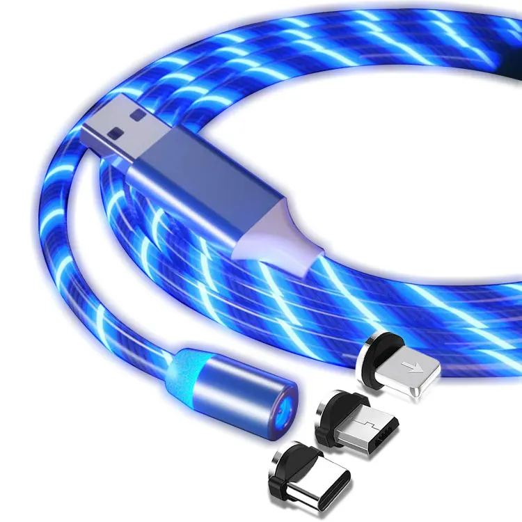 

Free Shipping popular products 2019 Cellphone Charging Cables 3 in 1 USB Data Cable Streamer Magnetic USB Cable, Blue /green /colorful