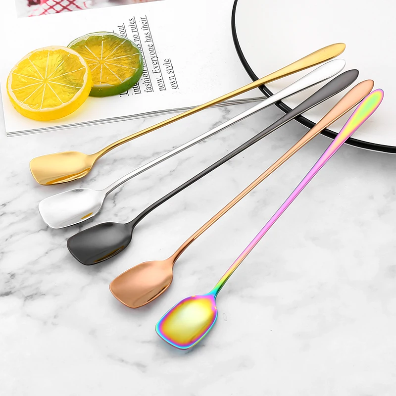 

Long Spoons Golden Stirring Spoon 304 Stainless Steel Cutlery For Ice Tea Coffee, Customized your color