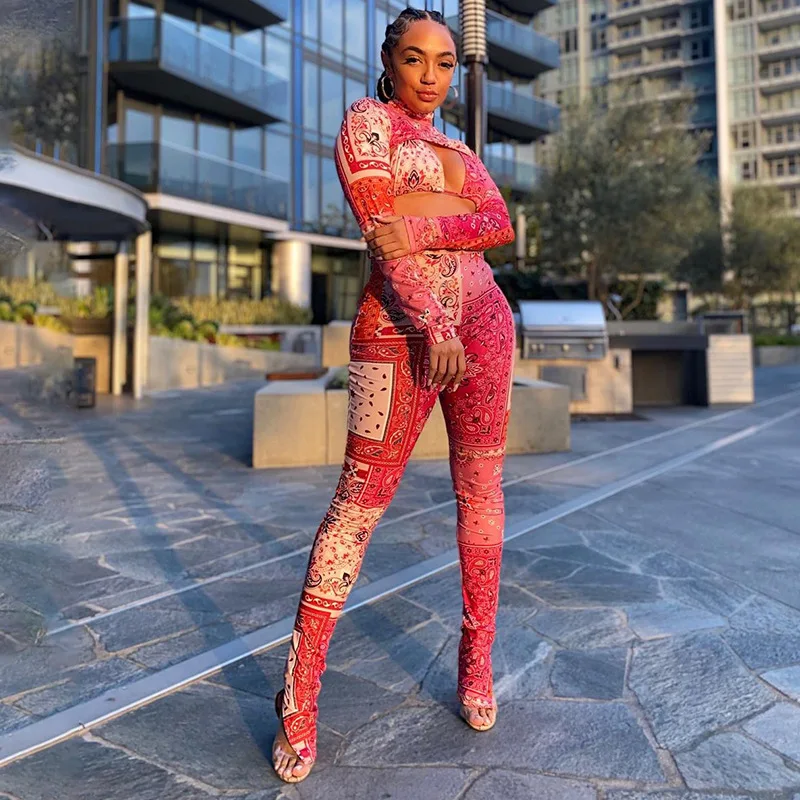

Sexy vintage pritend 3 pieces set for women long sleeve turtlneck top +bra+leggings suit female club party wear matching set