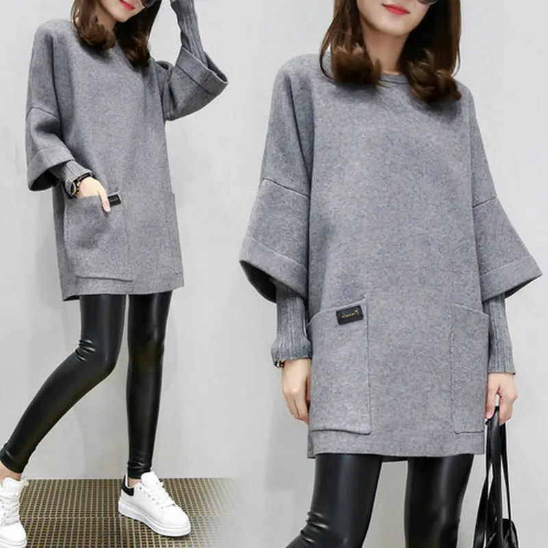 

2019 loose big size long sleeve shirt women spring autumn gray shirt