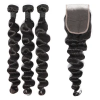 

8A grade deep loose wave human hair weave bundles and closure cuticle aligned virgin hair dropshipping to Global for customers