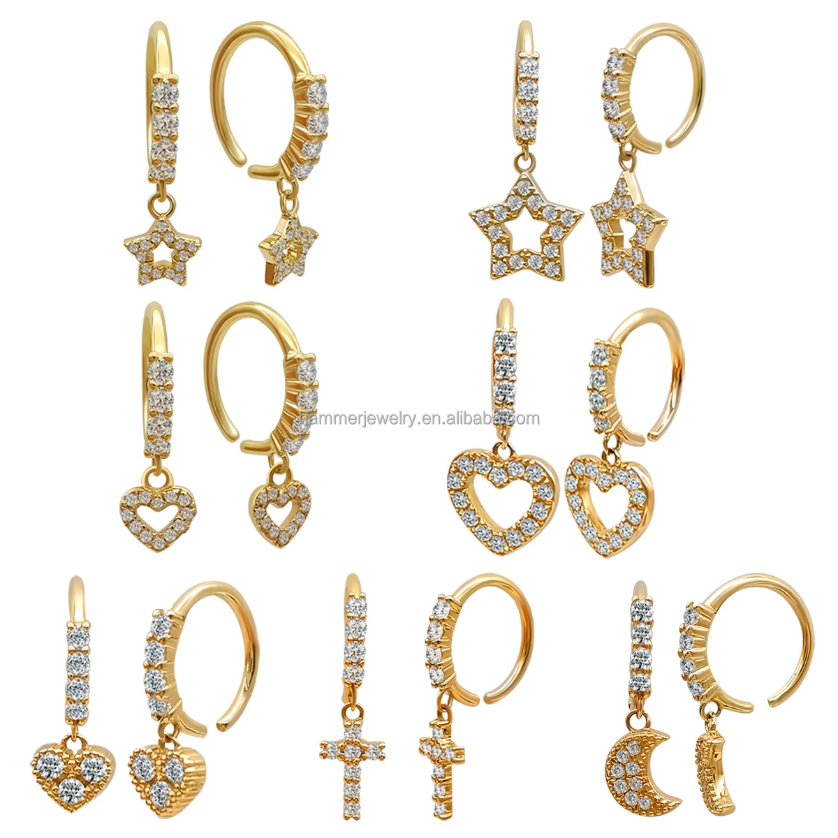 

AU585 Real Gold With Zircon Nose Ring Piercing Jewelry Real Gold Hypoallergenic Clip On Nose Rings